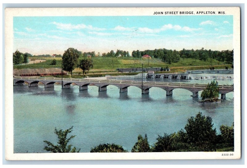 Appleton Wisconsin Postcard Bird's Eye View Of John Street Bridge c1920s Antique