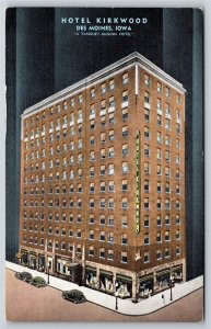 Des Moines Iowa~Air View Hotel Kirkwood On Corner~Vintage Linen Postcard