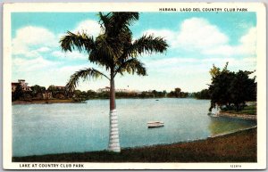 Havana Cuba, 1930 Habana Lago Del County Club Park Lake Palm, Vintage Postcard