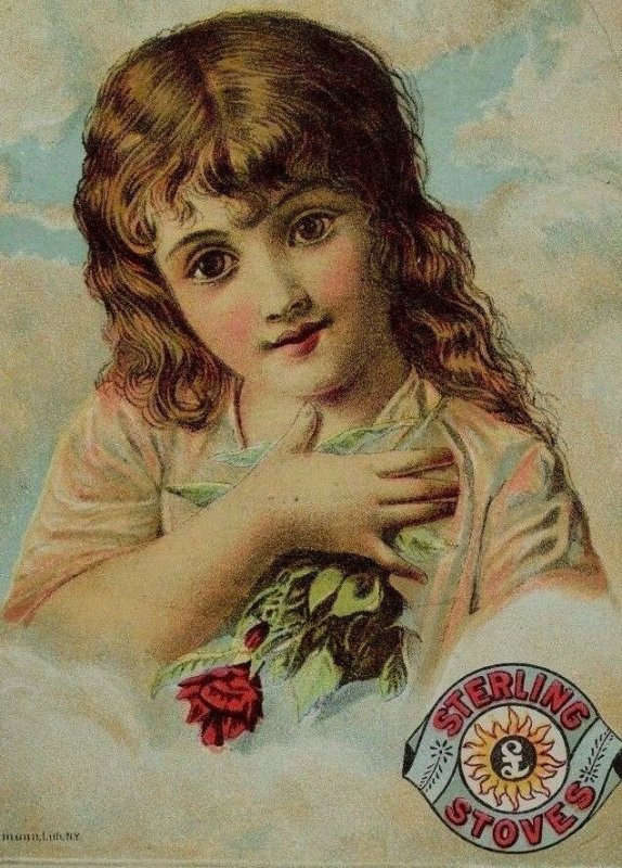Victorian Trade Card Sterling Stoves Lovely Child In Clouds Image F76 