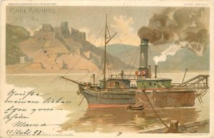 Postcard 1898 Rhein river Germany Steamboat Frey tag artist 23-10832