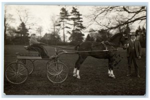 c1910's Cute Little Boy Riding Pony Wagon RPPC Photo Unposted Antique Postcard