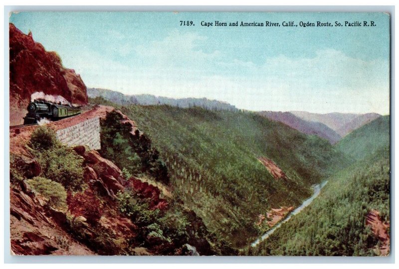 c1950 Ogden Route South Pacific Train Railroad Cape Horn River Hills CA Postcard