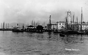 RPPC PENANG HARBOUR Malaysia Real Photo c1920s Vintage Postcard