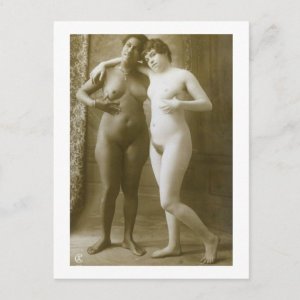 Interracial Lesbian Couple, Lovers, Risque, Vintage Inspired Postcard