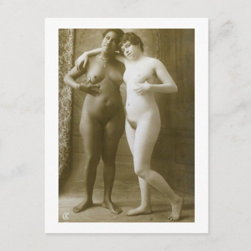 Interracial Lesbian Couple, Lovers, Risque, Vintage Inspired Postcard