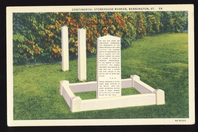 Bennington,Vermont/VT Postcard,Continental Storehouse Marker