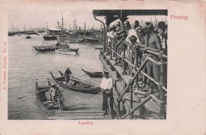 A Penang Landing Malaysia Boat Harbour Antique Postcard