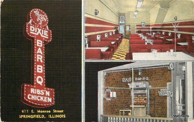 1940's SPRINGFIELD ILLINOIS Dixie Barbecue Ribs & Chicken Interior Exterior 4830