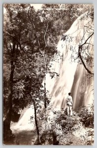 Mexico Man At Cola De Caballo Waterfalls Monterrey Nuevo Leon  Postcard A45