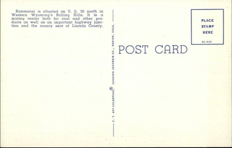 Kemmerer WY Large Letter Linen Postcard