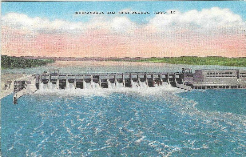 Vintage postcard, Chickamauga Dam, Chattanooga, Tennessee, Linen