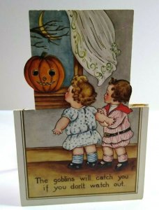 Halloween Postcard Whitney Die-Cut Standup Children JOL Crescent Moon Fantasy