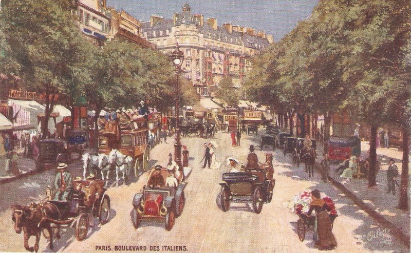 Paris. Boulevard des Italiens. Horses in street TuckOilette France Paris Ser.