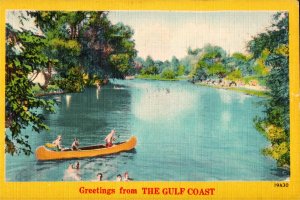 Greetings From the Gulf Coast, Waveland, Mississippi Linen Postcard.