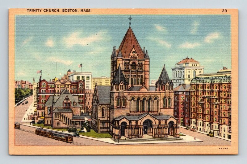 Trinity Church Boston Massachusetts MA Linen Postcard UNP VTG Tichnor Unused 