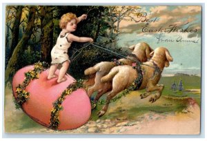 1906 Easter Kid On Top Of Giant Egg Grazing Lamp Glitter Oshkosh WI Postcard