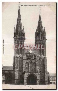 Old Postcard Saint Pol de Leon Facade of the Cathedral