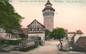 Vestnerturm Und Tiefer Brunnen Tower Nuremberg Germany Antique Postcard 1900's