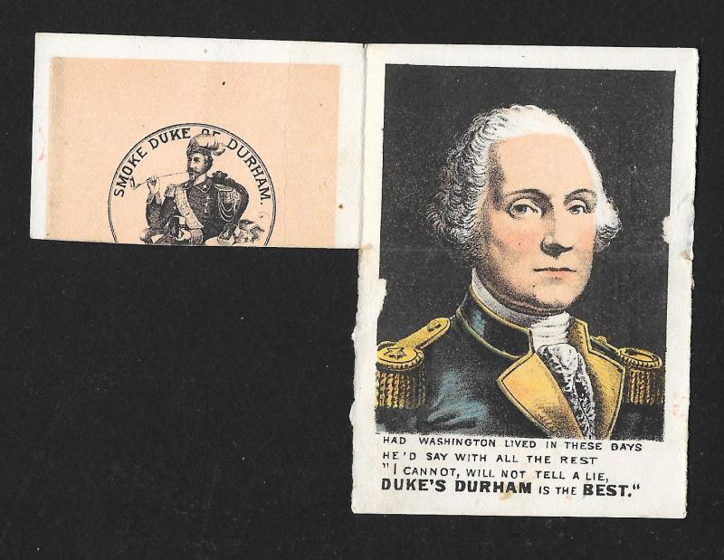 VICTORIAN TRADE CARD Duke of Durham Tobacco Fold-up George Washington