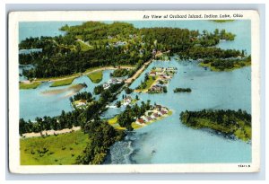 Vintage Air View Of Orchard Island, Indigan Lake, OH. Postcard F117E