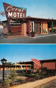 EL PASO, TX Texas   CORAL MOTEL  Split View   ROADSIDE   c1950's Chrome Postcard