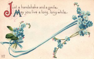 Just Handshake & Smile May You Live a Long While Greeting, Vintage Postcard