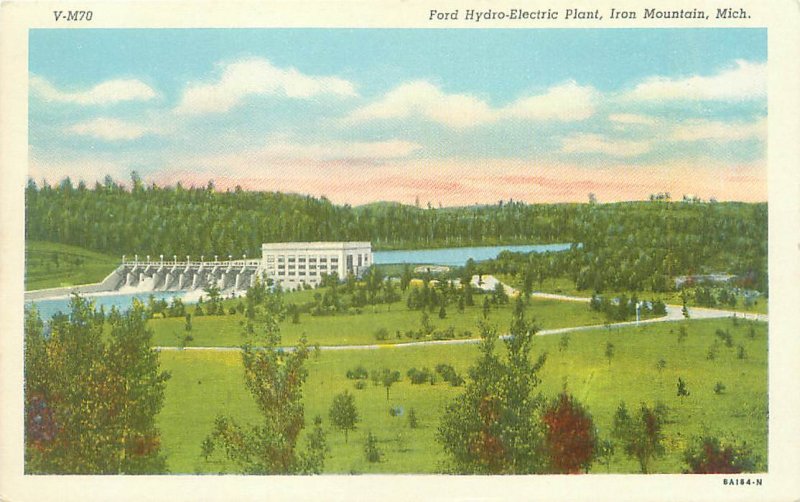 Detroit, MI Ford Hydro-Electric Plant Linen Postcard Unused