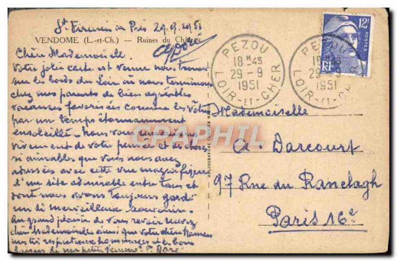 Postcard Ancient Ruins Vemdome Du Chateau