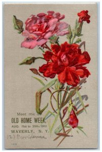 1910 Meet Me At Old Home Week Waverly New York Embossed Glitter Vintage Postcard 