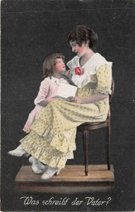 Lot129 what is the father writing mother with girl child germany ww1 patriotic