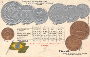 Brazil 1906 Table Exchange Flag Coins embossed coinage postcard C315