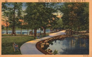 Vintage Postcard 1940's Beauty Spot Kissena Park Flushing Long Island New York