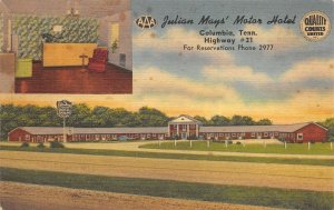 Columbia Tennessee 1940-50s Postcard Julian Mays Motor Hotel