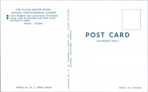 Postcard Plains Motor Hotel REGINA, SASKATCHEWAN, CANADA Ki1