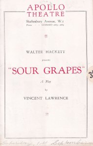 Sour Grapes Walter Hackett Constance Cummings Theatre Programme