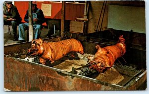 MONTEZUMA, IN ~ Covered Bridge Festival PIG ROAST Aztec Trading Post Postcard