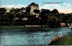 Duck Lagoon at Juneau Park Milwaukee WI c1955 Vintage Postcard S01