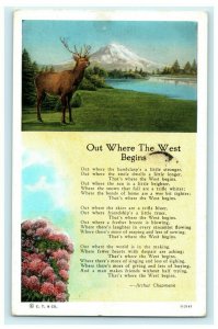 Out Where the West Begins Poem Elk Mountain Wildlife 1933 Vintage Postcard 