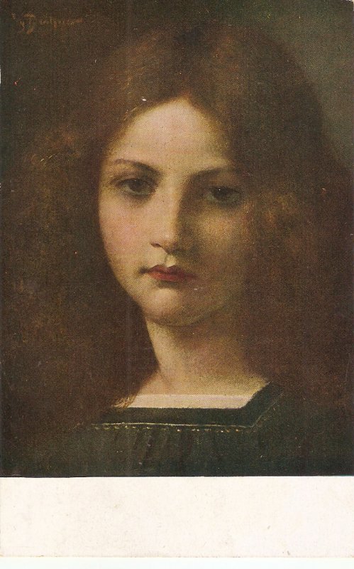 Buchner. Face of a girl. Erika Fine painting, vintage German postcard