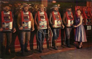 Postcard Cowboy One Armed Bandit Type Slot Machine Gambling In Reno Nevada