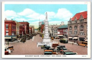 Monument Square State Street New London Connecticut Broadway & Building Postcard