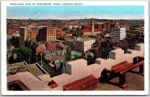 Worcester Massachusetts MA Looking South Bird's Eye View Buildings Postcard