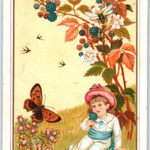 c1890s Merry Christmas Cute Girl Butterfly Bee Trade Card Marcus Ward C35