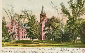 Postcard Antique View of  University of Vermont in Burlington, VT.   L3