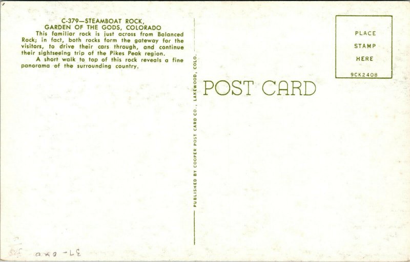 Vtg 1950's Steamboat Rock Garden Of The Gods Colorado Springs CO Postcard