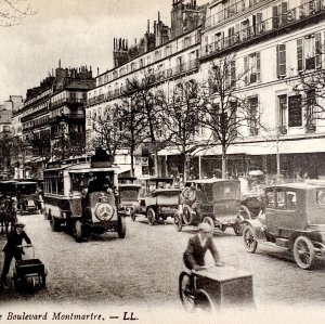 Paris France Montnarte Boulevard 1910s Cars Downtown Postcard PCBG12A