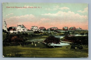 WATCH HILL RI VIEW FROM WESTERLY ROAD ANTIQUE POSTCARD