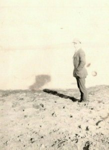 Vintage 1910's RPPC Postcard Man Standing at the Beach on the Edge of a Lake