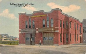 OAKLAND STREET FIRE STATION SPRINGFIELD MASSACHUSETTS POSTCARD (c. 1910)